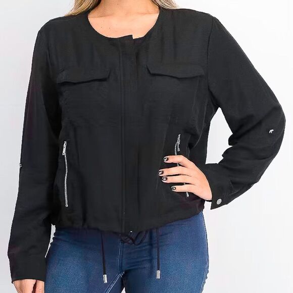 DKNY Roll Tab Zip Front Jacket in Black Size XS Stitch Fix Nwt - Picture 1 of 7